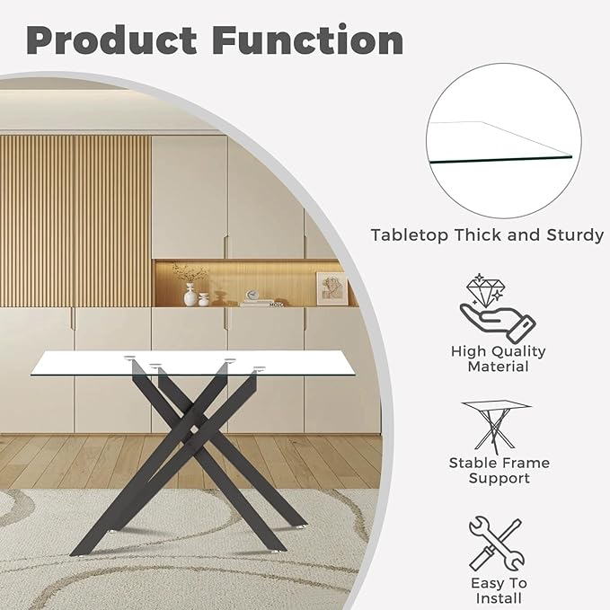 51 Inch Glass Dining Table Set for 4, Rectangular Glass Kitchen Table with 4 ...