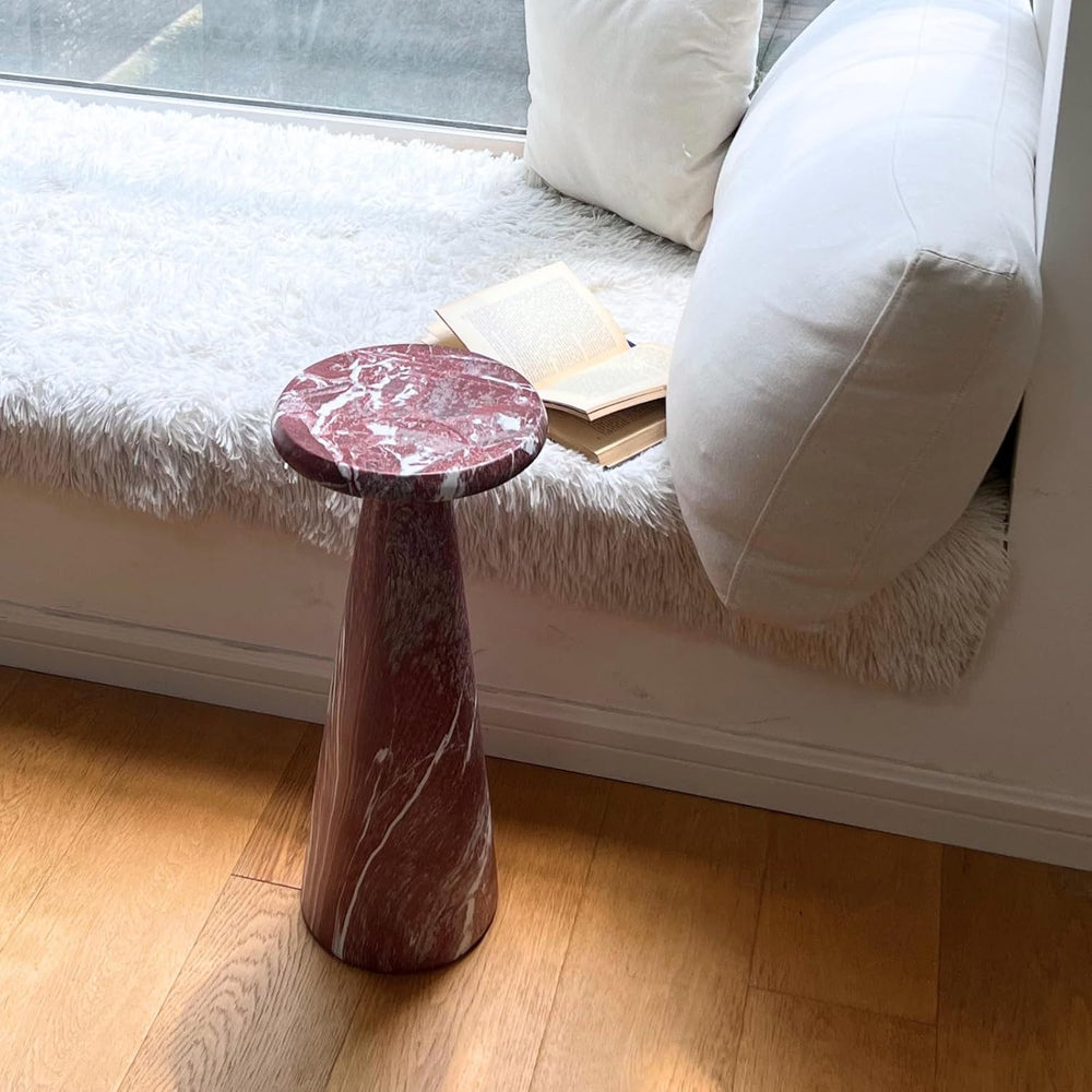 Modern Faux Marble Bedside Table for Living Room, 9" Round Stone Side Ta...