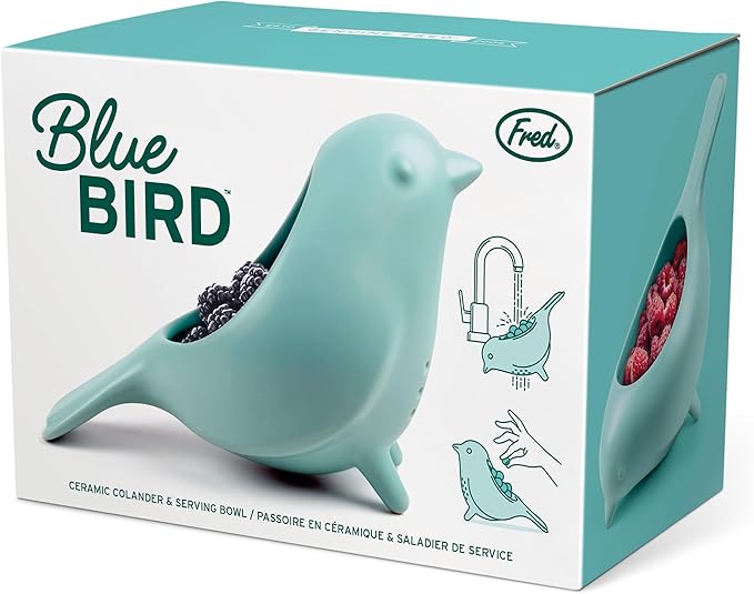 Genuine Fred BLUE BIRD Ceramic Colander, Unique Design, Berry Colander