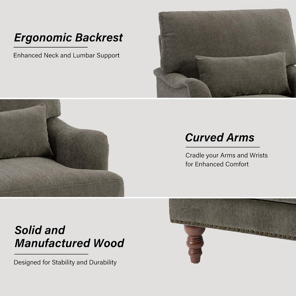 Mid-Century Modern Accent Chair with Lumbar Pillow, Tan, 1 Pack