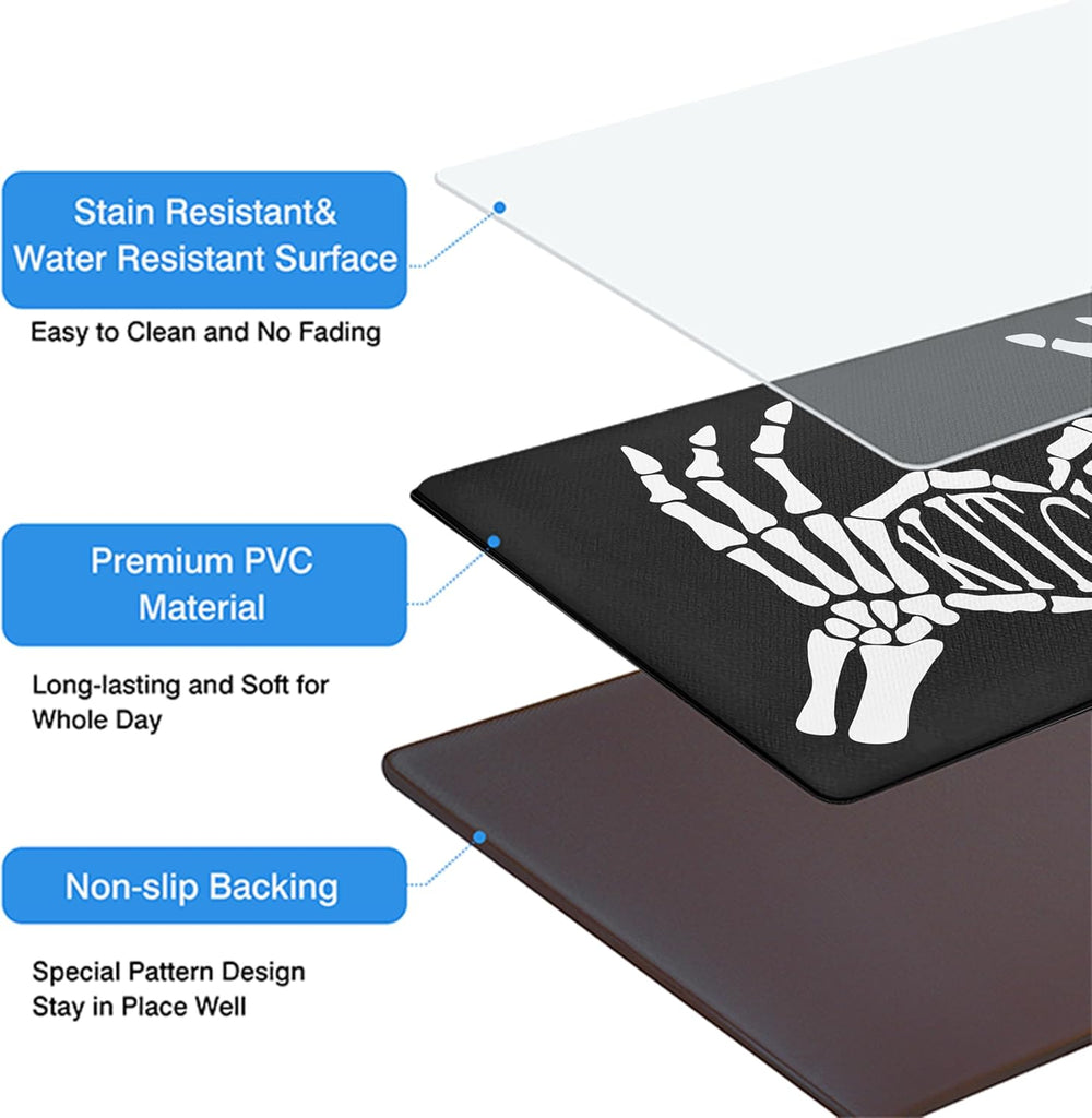 Skull Kitchen Rug Mat for Floor Black 2 PCS Memory Foam Padded Kitchen Mat | ...