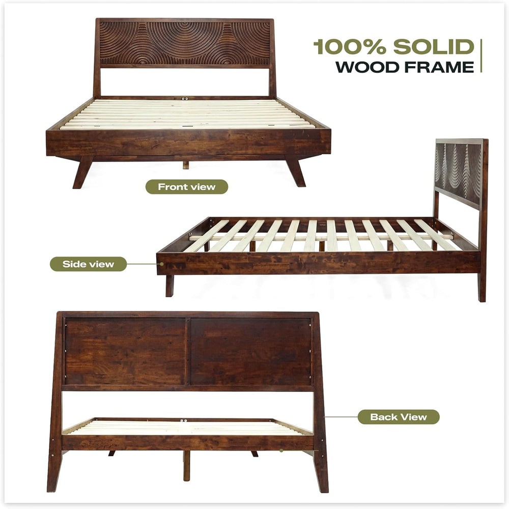 Acacia Harmony Queen Solid Wood Platform Bed Frame, No Box Spring, Walnut
