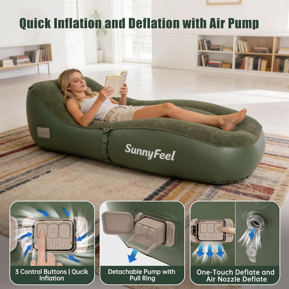 SUNNYFEEL Inflatable Lounger Couch with Built-in Pump, Heavy Duty PVC Flocked...