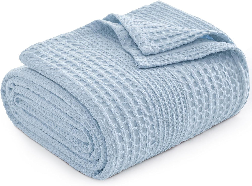 PHF Lightweight Waffle Weave Blanket King for Bed Sky Blue 104"x90"