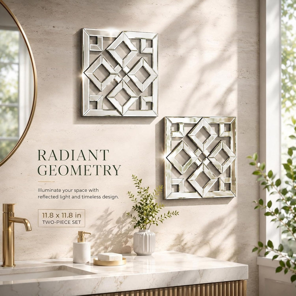 Square Decorative Wall Mirror 12 x 12 Inch, Silver Frameless Mirror Wall Deco...