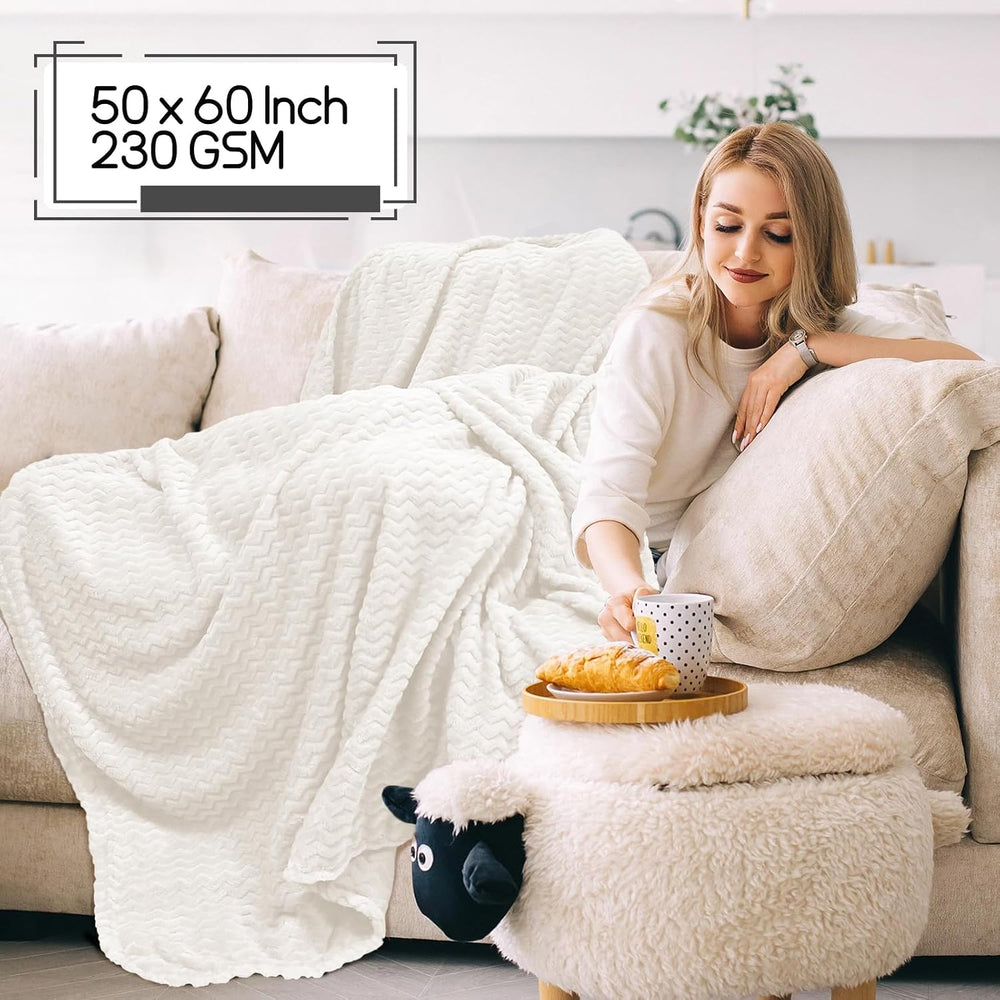 6 Pack Fuzzy Throw Blanket, 50 * 60 Inch 3D Ribbed Jacquard Fleece Blanket, F...