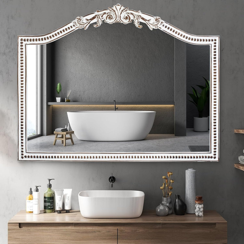 Ornate Baroque Arch Wall Mirror: 32x42 Inch Large Decorative Wood Mirrors