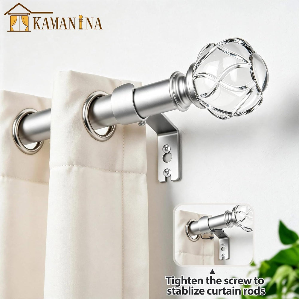 KAMANINA Silver Curtain Rods for Windows 72-144 Inch Heavy Duty Drapery Rod