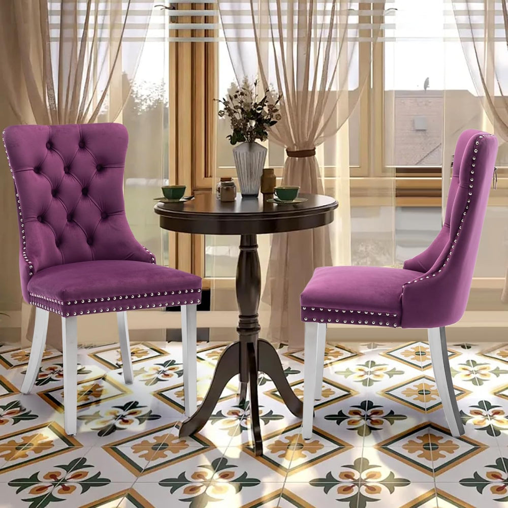 Velvet Upholstered Dining Chairs Set of 2, Modern Kitchen Side Chairs with Na...