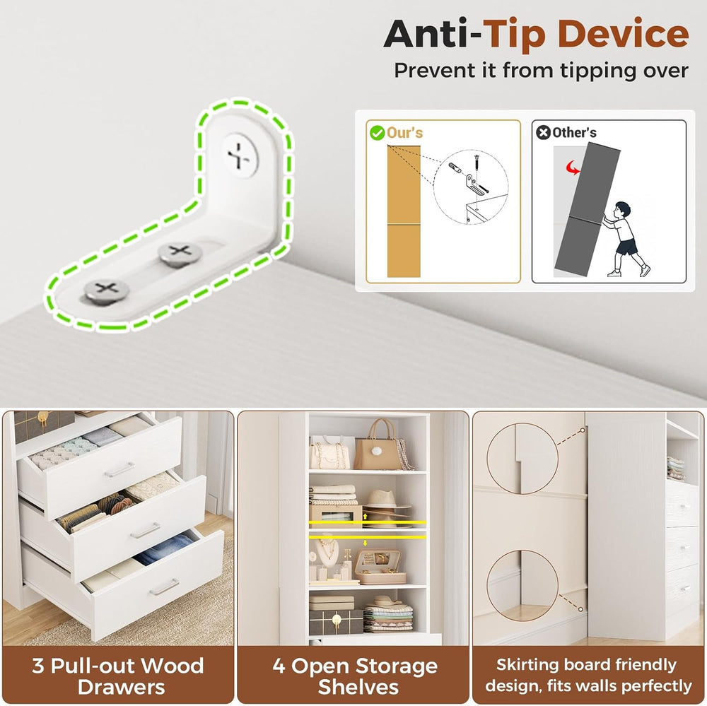 Aheaplus Closet Drawers Organizer System, 3.54FT Wood Closet System with 3 Dr...