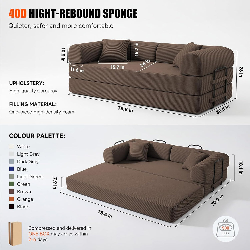 79" Convertible Futon Sofa Bed,5-In-1 Boneless Couch for Small Spaces
