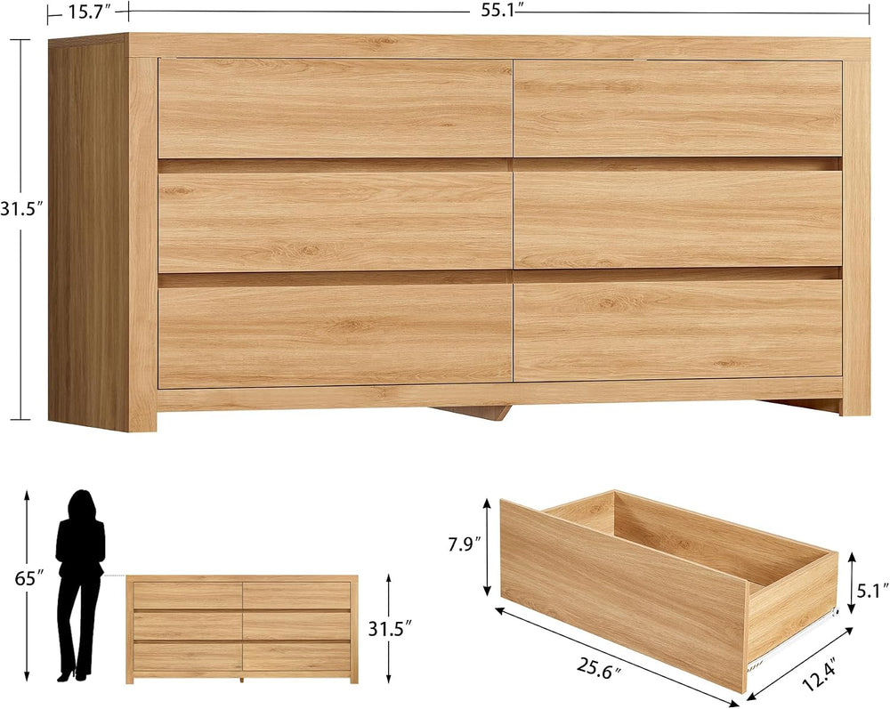 55" Dresser for Bedroom with 6 Drawers, Modern Dressers & Chests of ...