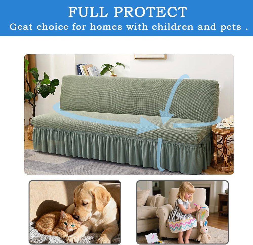 Futon Cover Slipcover Removable Armless Sofa Bed Slipcovers Full Size with Sk...