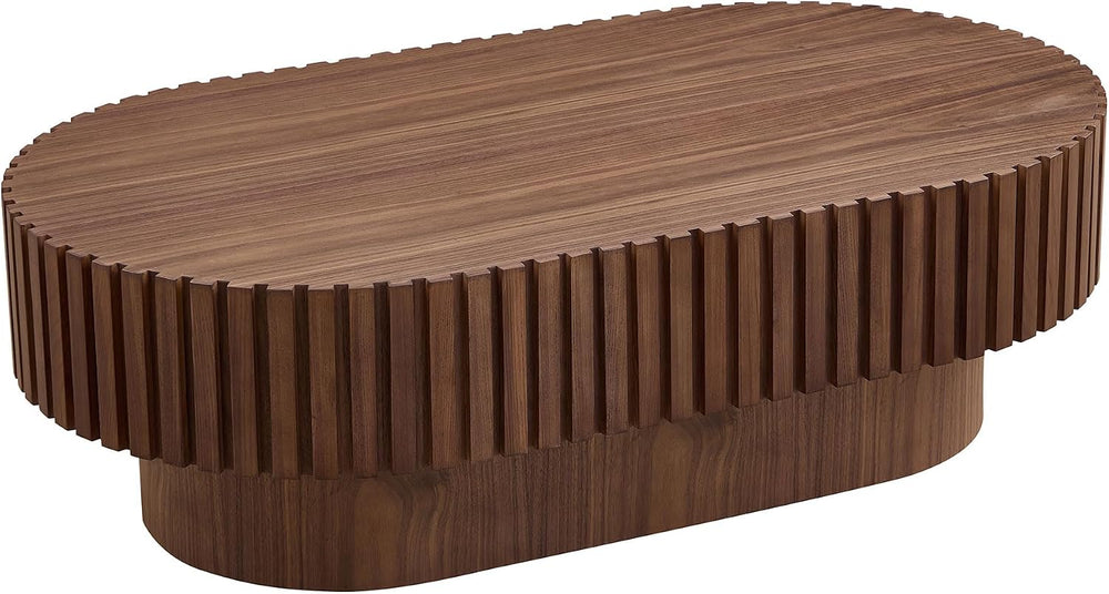 Oval Coffee Table for Living Room Fluted Coffee Table with Pedestal Modern Ha...