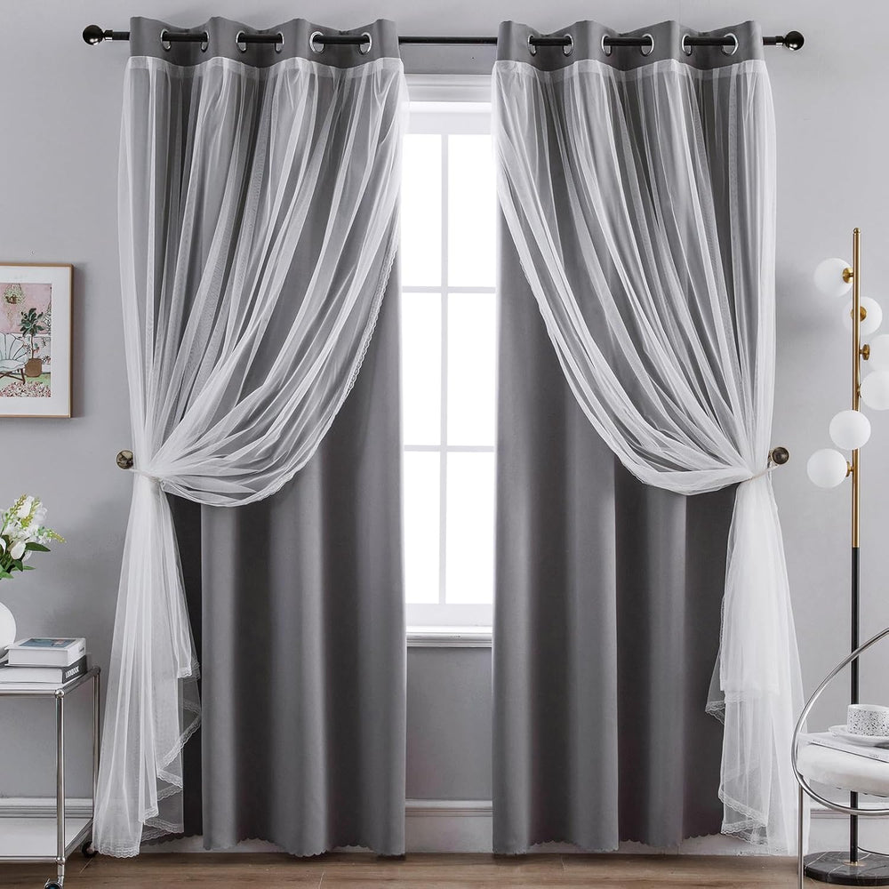 Anytime Double Layer Blackout Curtains 2 Panels,52Wx84L,Grey