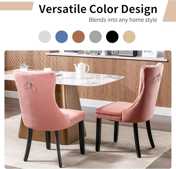 Modern Dining Chairs Set of 2, Tufted Upholstered Dining Chair with Solid Woo...