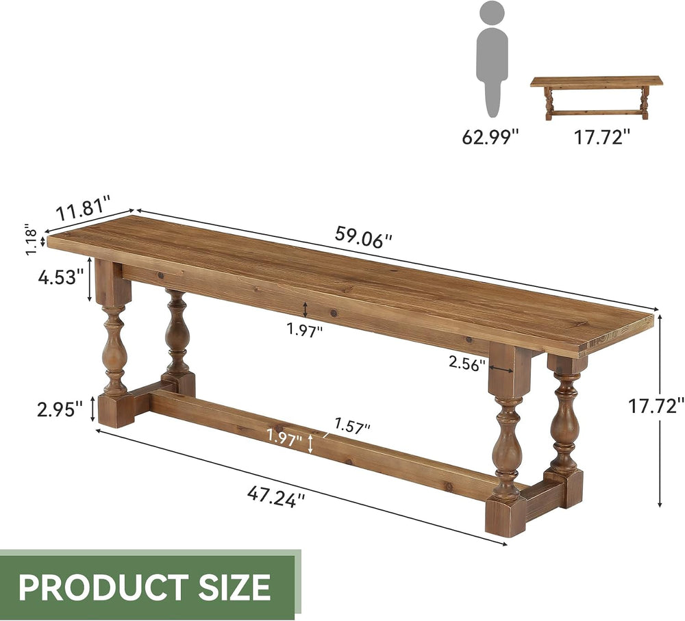 Rustic Solid Wood Entryway Bench, 59.1" Long Farmhouse Dining Seat with ...