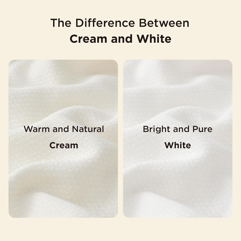 Bedsure 100% Cotton Blanket, Herringbone Weave, Queen Size, Cream