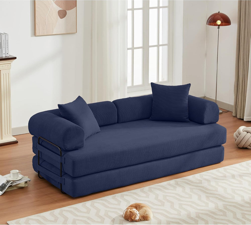 78" Convertible Futon Sofa Bed, Boneless Couches for Living Room, Blue