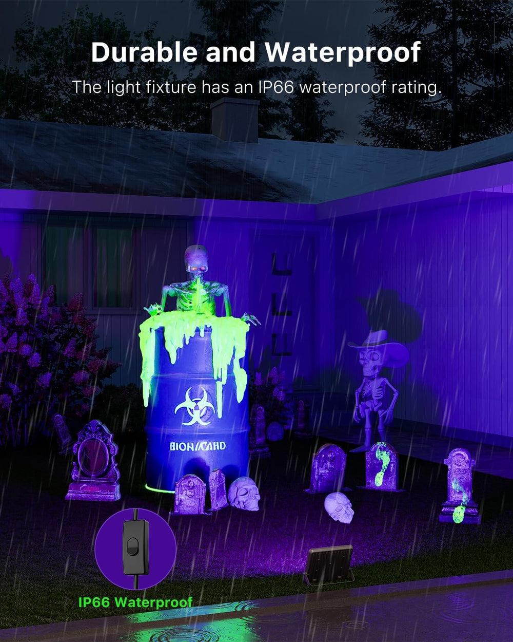 4 Pack 30W Blacklight Flood Lights for Halloween Yard Decoration