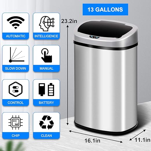 Dkeli Kitchen Trash Can for Bathroom Bedroom Home Office Automatic Touch Free