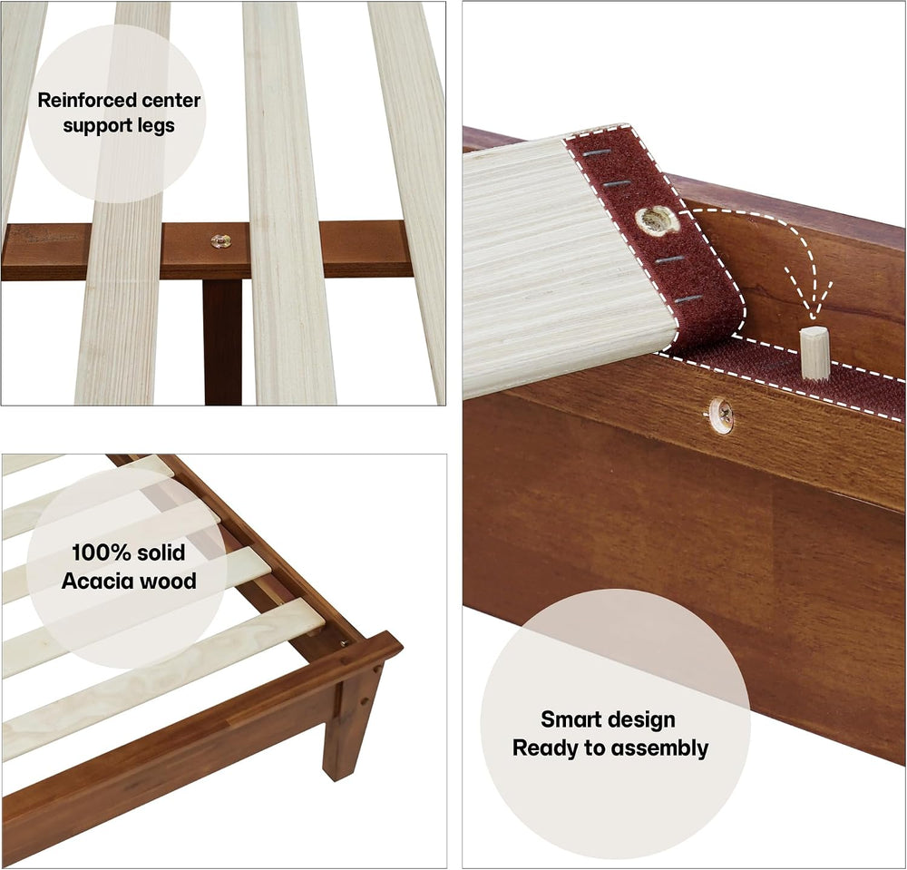 Acacia Kaylin Bed Frame with Headboard Solid Wood Platform Bed, King Bed Fram...