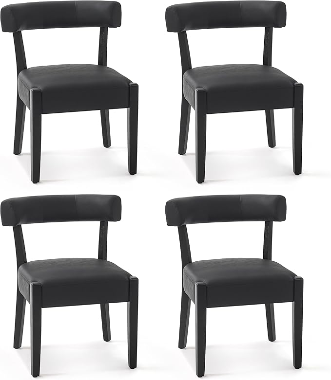 Modern Black Dining Chairs Set of 4, Faux Leather Upholstered Kitchen & D...