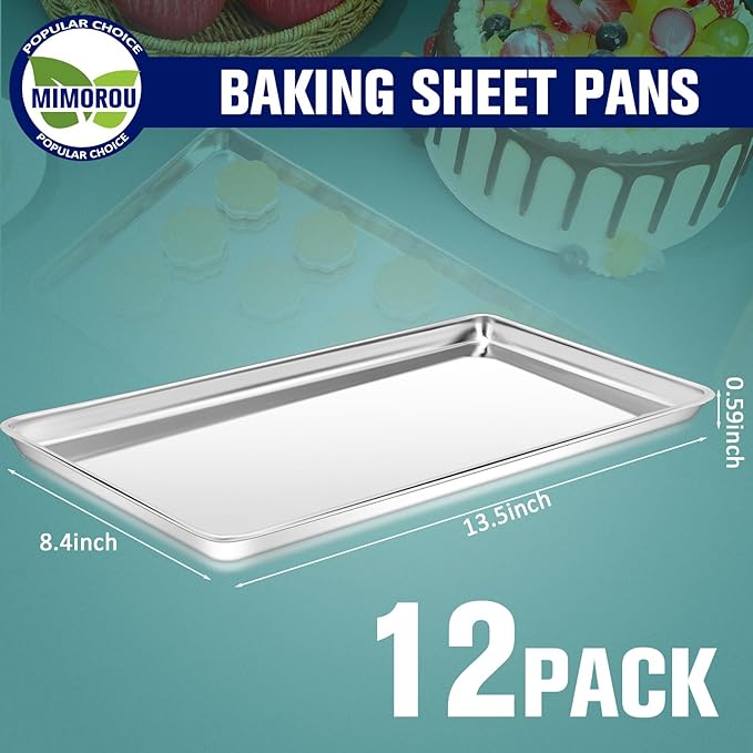 Mimorou 12 Pcs Baking Sheet Stainless Steel Cookie Sheet Small Metal Pans