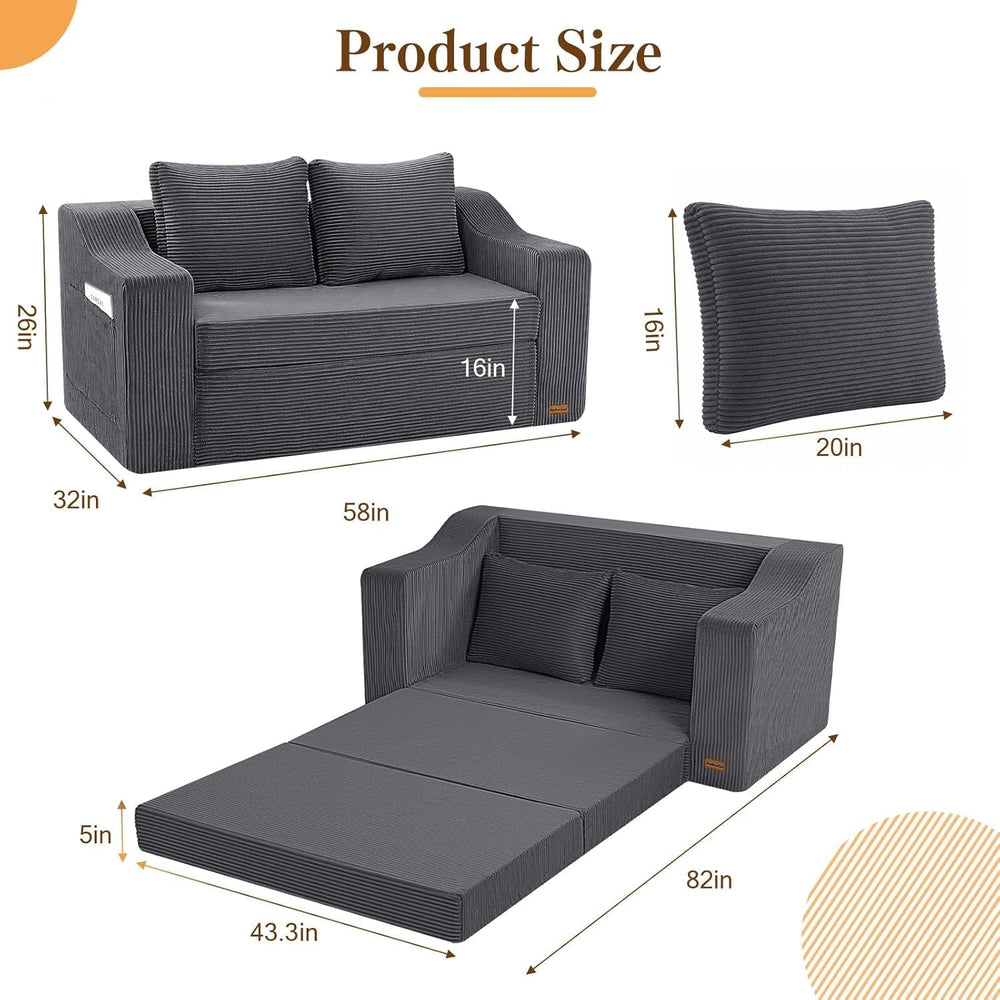 MeMoreCool 58" Boneless Loveseat Sofa Bed, Corduroy Pull Out, Warm Grey
