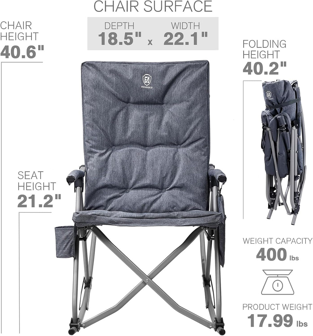 EVER ADVANCED Oversized Folding Rocking Camping Chair, Padded Portable Rocker...