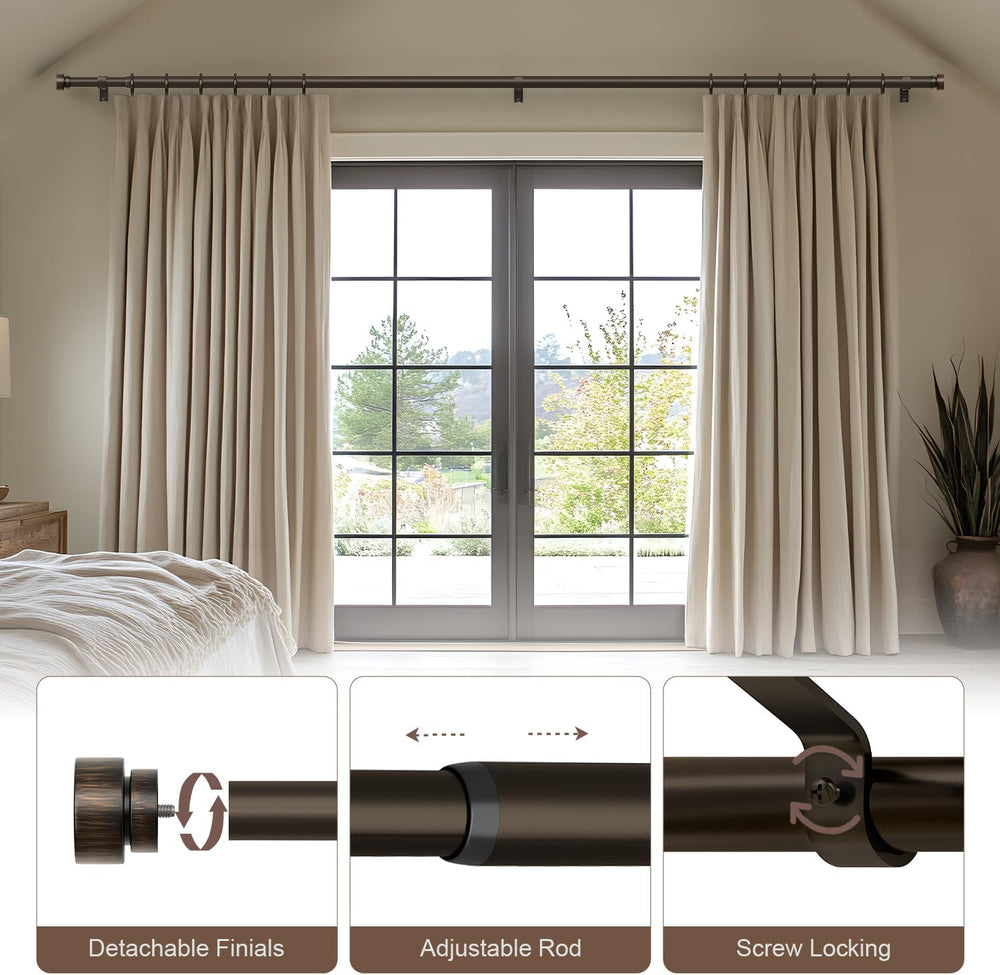 Lootkell Modern Antique Brown Bronze Curtain Rods for Windows 72 to 144 Inche...