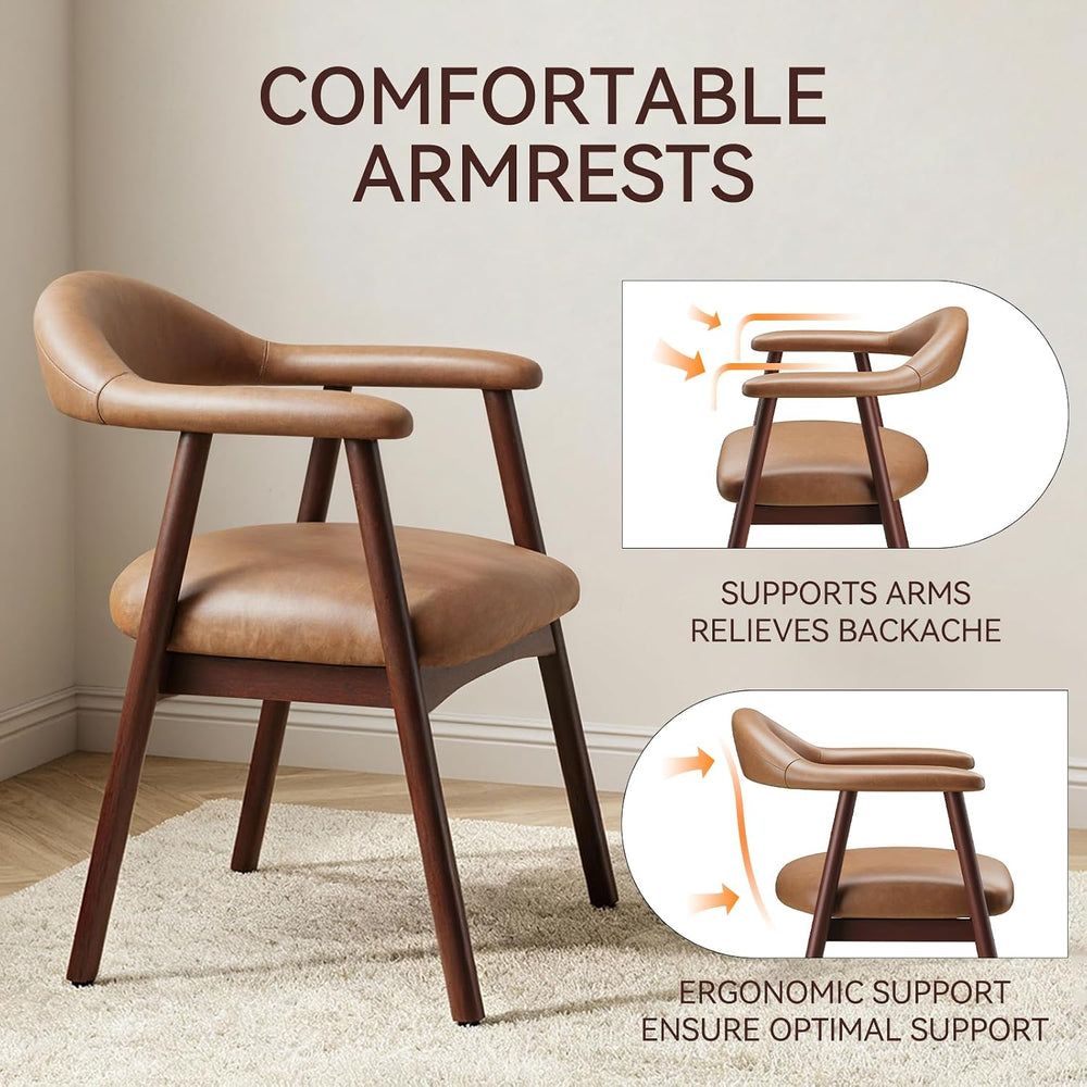 MALOL Leather Dining Chair with Armrest Set of 2, Upholstered Dining Room Cha...