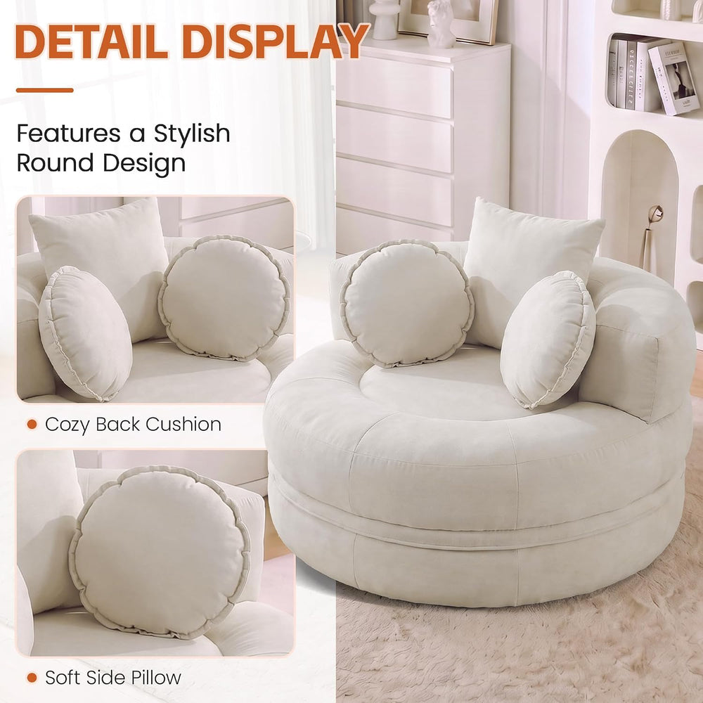 Boneless Convertible Round Floor Sofa Chair with Expandable Seat, Beige