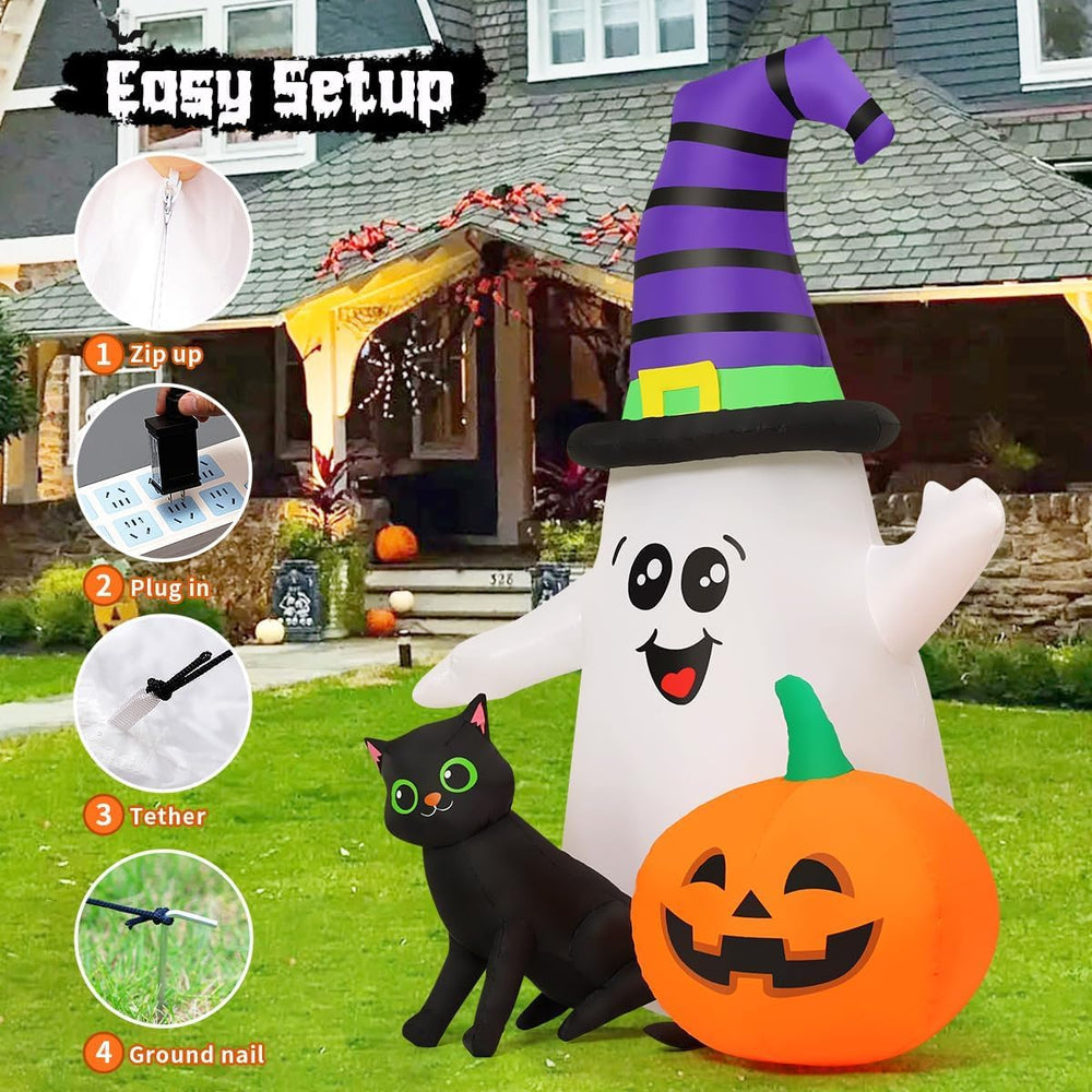 GOOSH 5FT Inflatable Halloween Cute Ghost with The Pumpkin Blow Up Inflatable...
