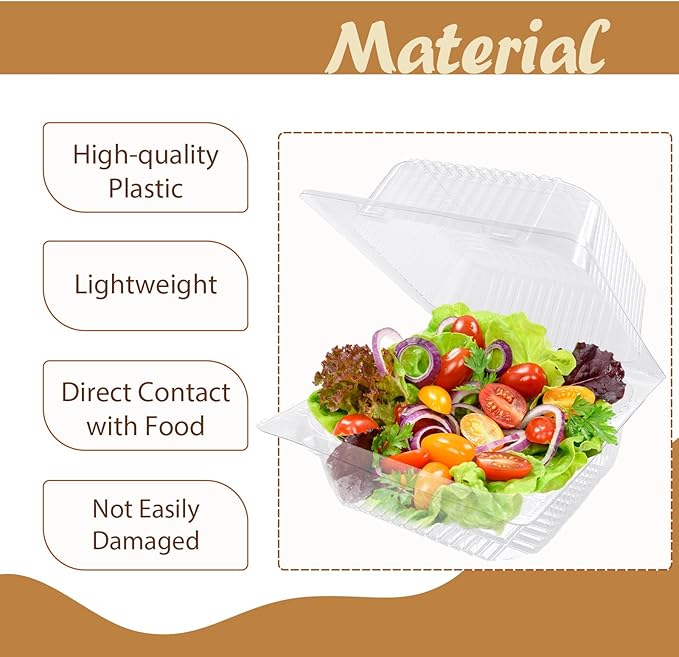 Jizvxe 300 Pcs Clear Plastic Take out Containers, Square Hinged Takeout Tray