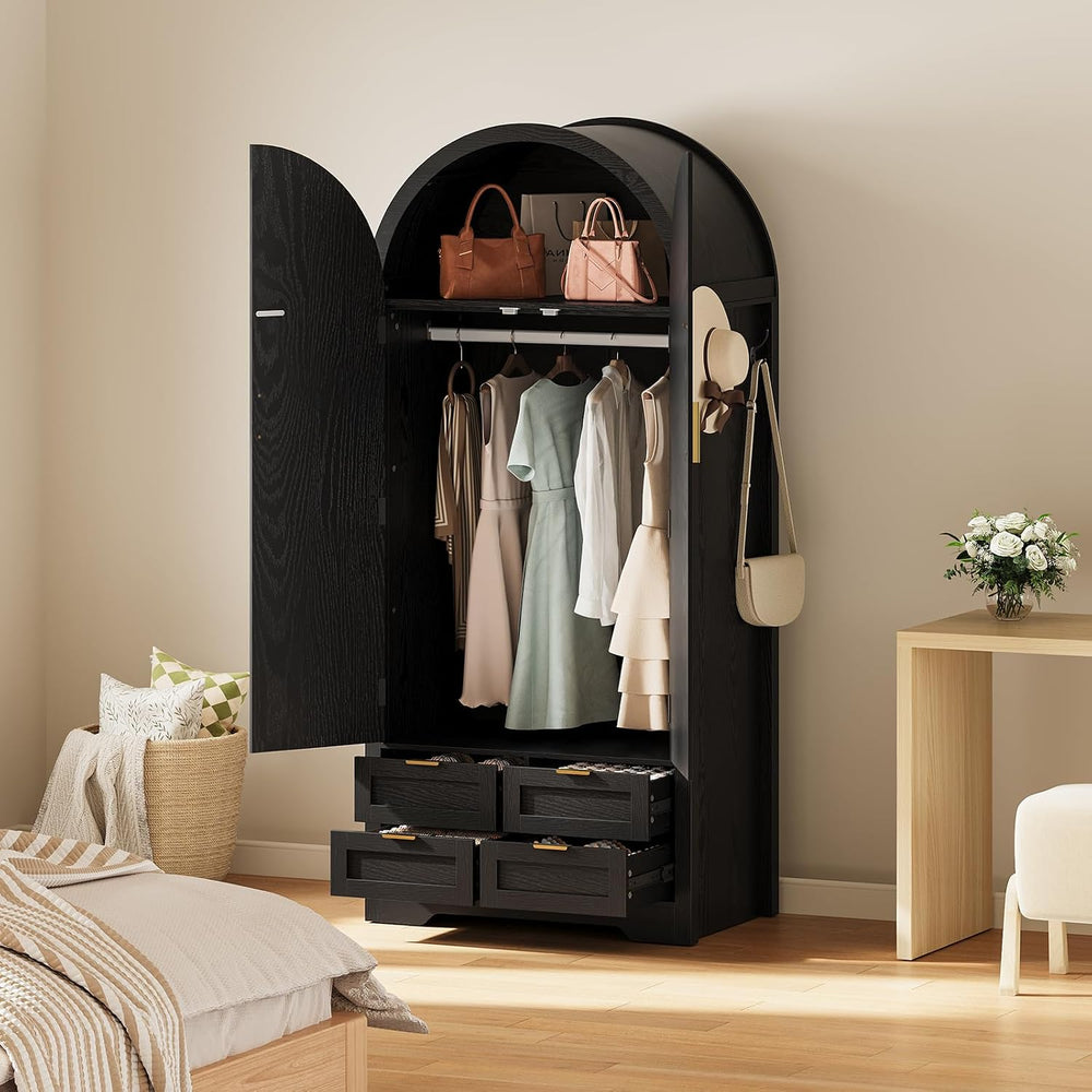 Armoire Wardrobe Closet with 4 Drawers - Wood Bedroom Armoires and Wardrobes ...
