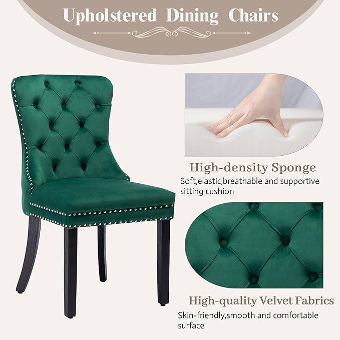 KCC Velvet Dining Chairs Set of 6, Upholstered High-end Tufted Dining Room Ch...