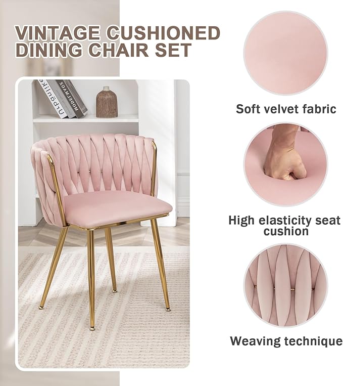 Velvet Dining Chairs Set of 6, Modern Upholstered Dining Chairs with Gold Met...
