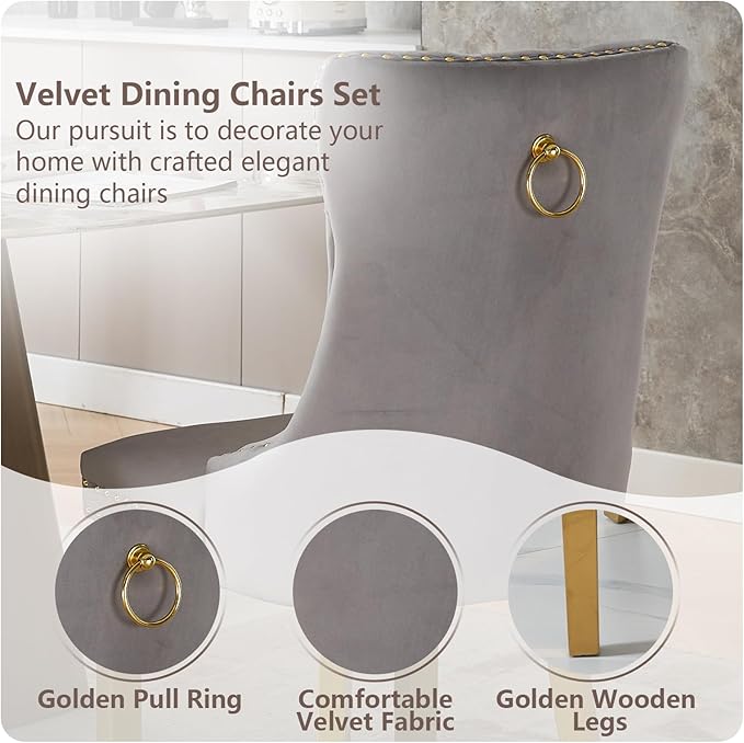 Velvet Dining Chairs Set of 4, Kitchen & Dining Room Chairs, Upholstered ...