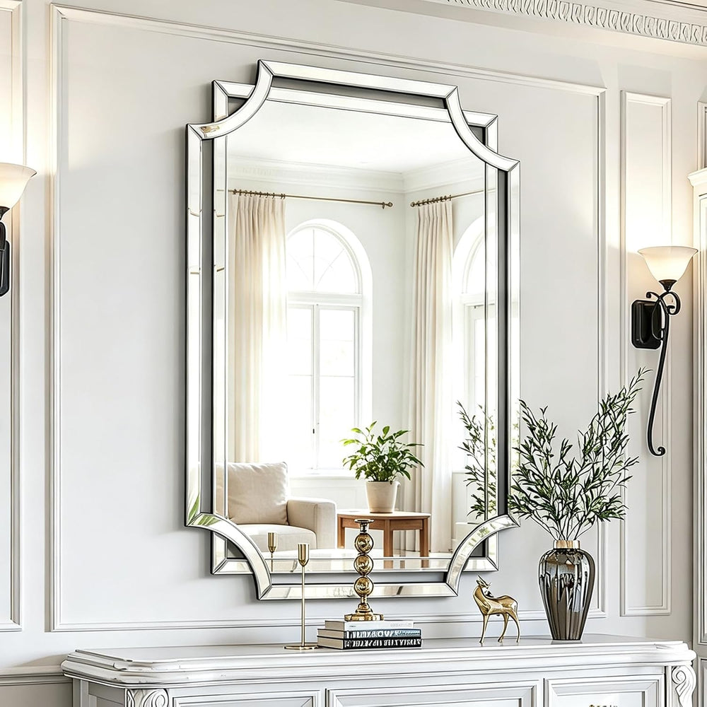 Chende 32" x 47" Large Living Room Wall Mirror with Scalloped Bevel...