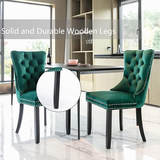 Green Velvet Dining Chairs Set of 6, Upholstered Dining Room Chairs with Back...