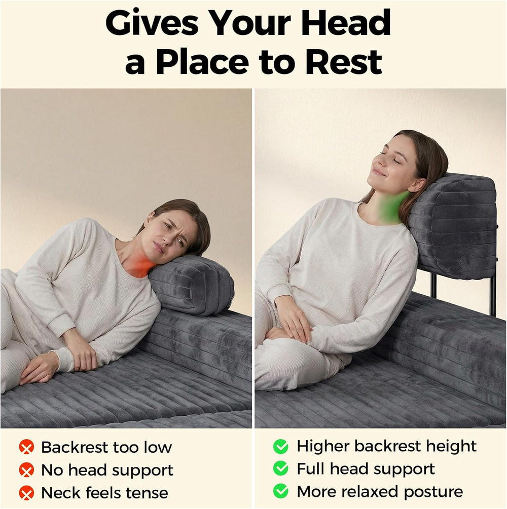 CAMMOO Couch Headrest Extender, 3 Pack Grey Corduroy