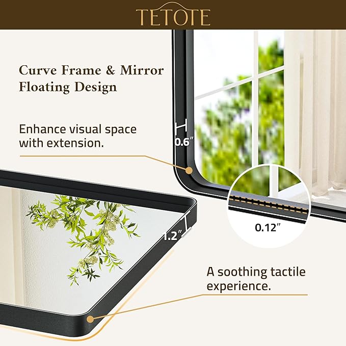 TETOTE Black Mirror 28 x 36 Matte Black Metal Framed Vanity Mirror, Tempered ...
