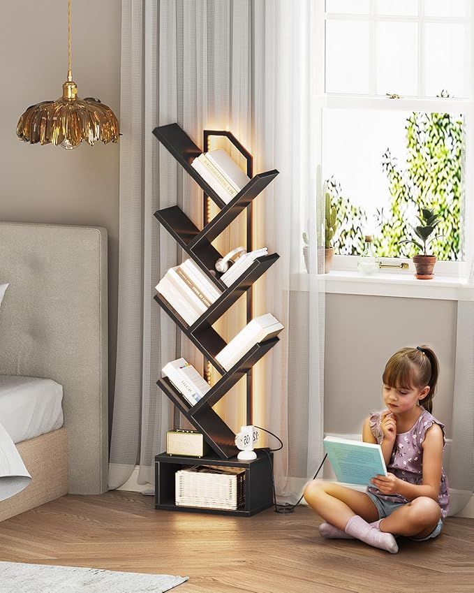 Casaottima 6-Tier Tree Bookshelf — Narrow Floor Standing Bookcase, Tall Steel...