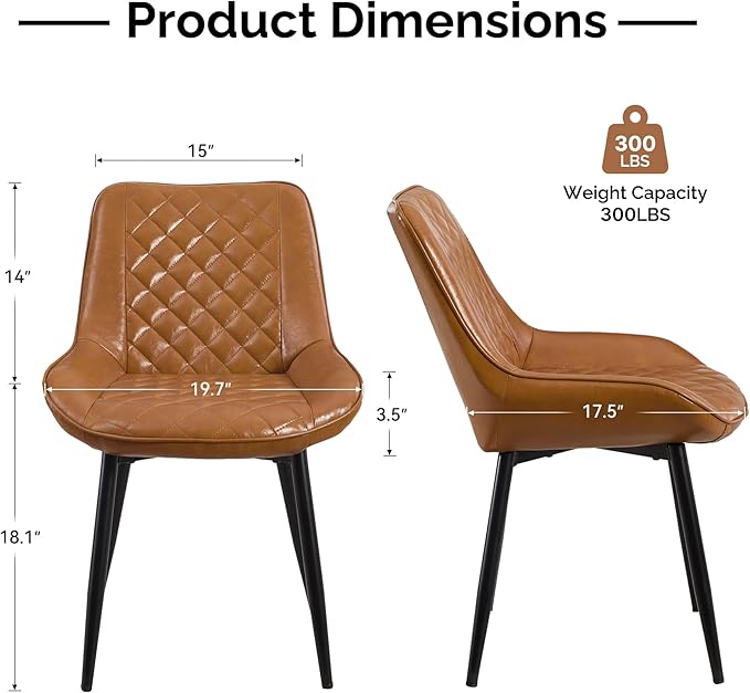 Dining Chair Set of 2, Modern Dining Chairs with Thick Cushions, Faux Leather...
