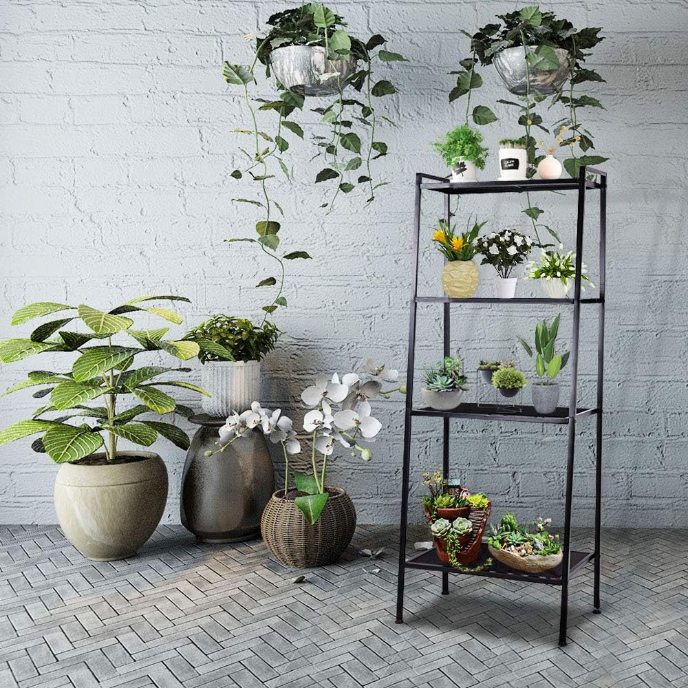 Yescom 4 Tier Metal Ladder Shelf Bookshelf Bookcase Leaning Storage Rack A Fr...