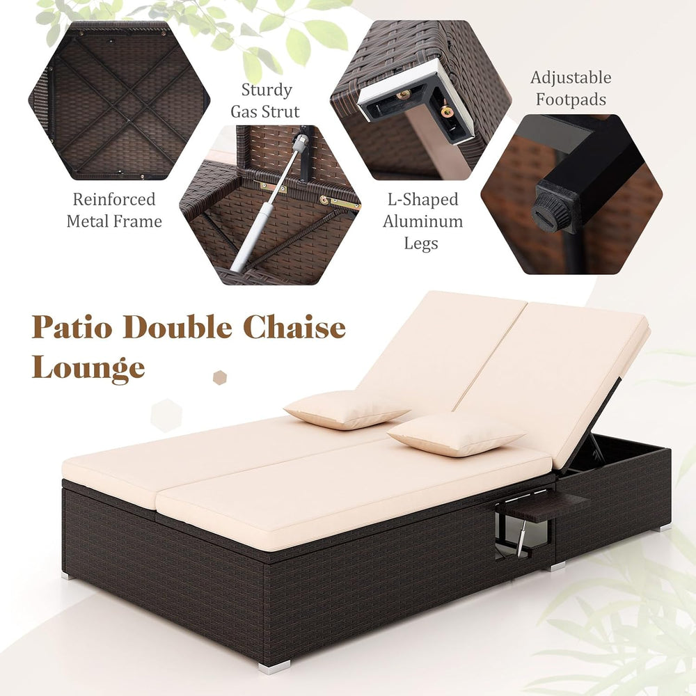 Tangkula Outdoor Rattan Daybed with 6-Level Adjustable Backrests, 2-Person Ad...