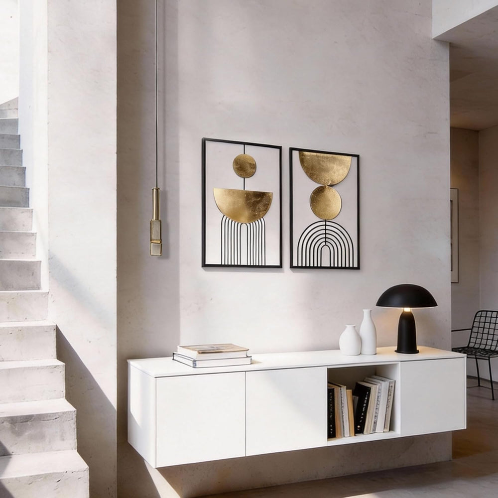 Abstract Geometric Wall Decor Set, Gold and Black Metal Wall Art with Circula...