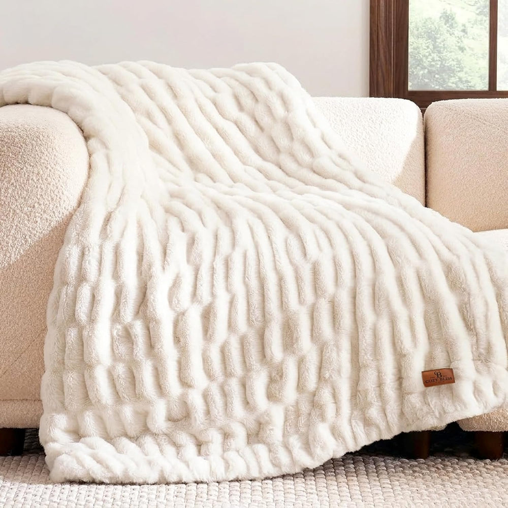 Cozy Bliss Double-Sided Soft Faux Fur Throw Blanket,50"x60", Cream ...