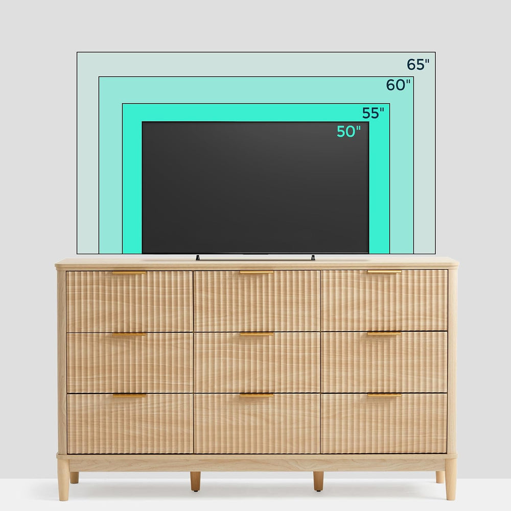 LINSY Fluted 9 Drawer Dresser for Bedroom, 58" Wide Mid-Century Modern T...